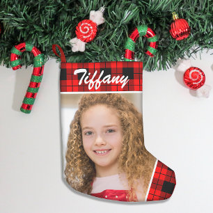 Personalisiertes Foto Doppelseitig Kariert Kleiner Weihnachtsstrumpf