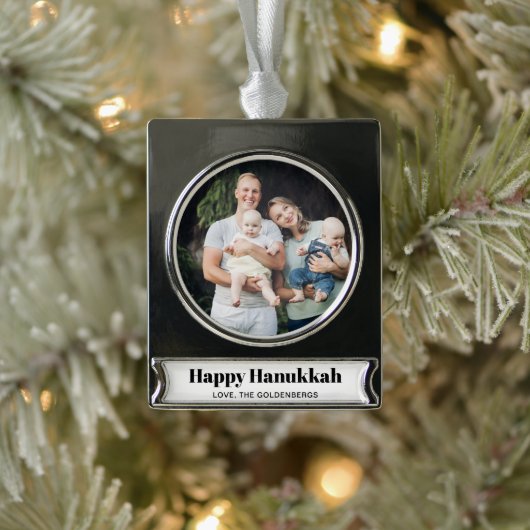 Personalisiertes Foto elegant Hanukkah Banner-Ornament Silber (Baum)