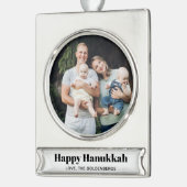 Personalisiertes Foto elegant Hanukkah Banner-Ornament Silber (Links)