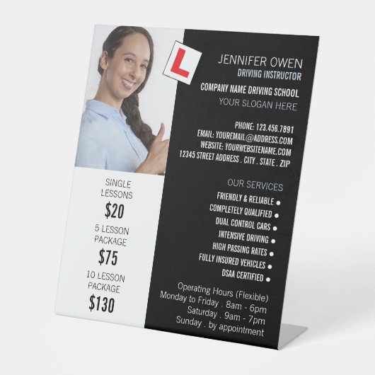 Personalisiertes Foto, Fahrschule, Lehrer Sockelschild (Vorderseite)
