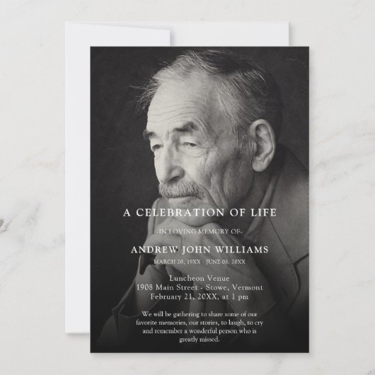 Personalisiertes Foto Feier zur Beerdigung des Leb Einladung (Vorderseite)