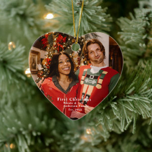Personalisiertes Foto "First Christmas" Herz gefor Keramik Ornament