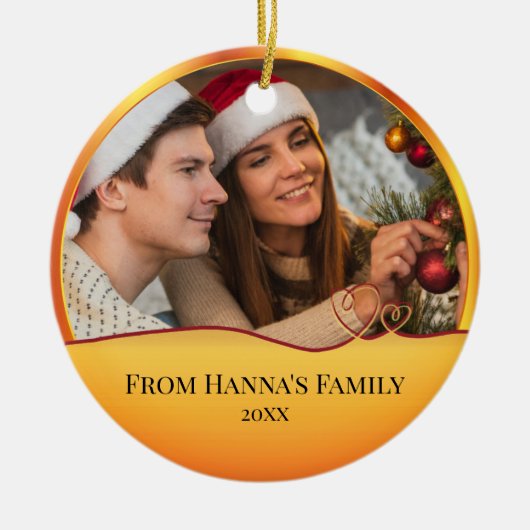 Personalisiertes Foto "Frohe Weihnachten" Krippe Keramik Ornament (Vorne)