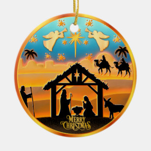 Personalisiertes Foto "Frohe Weihnachten" Krippe Keramik Ornament