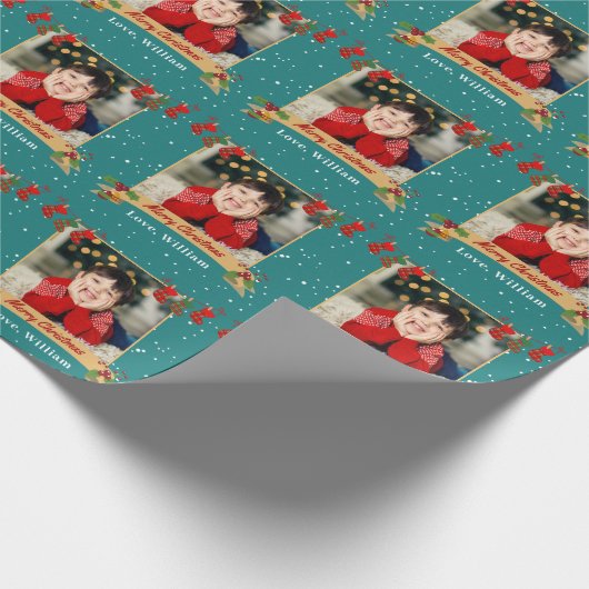 Personalisiertes Foto Frohe Weihnachtsfeiertage Gr Geschenkpapier (Ecke)