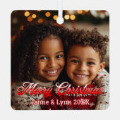 Personalisiertes Foto Frohe Weihnachtsnamen und Da Ornament Aus Metall (Rückseite)
