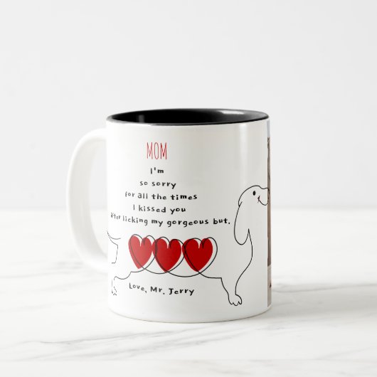 Personalisiertes Foto Funny Dackel Dackel Hund Mam Zweifarbige Tasse (Vorderseite Links)