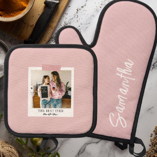 Personalisiertes Foto für die beste Mama Rosa Ofenhandschuh & Topflappen-Set