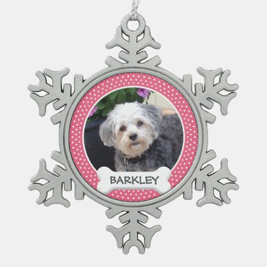 Personalisiertes Foto für Haustiere mit Dog-Knoche Schneeflocken Zinn-Ornament (Vorderseite)