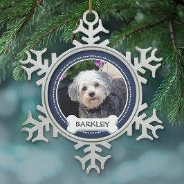 Personalisiertes Foto für Haustiere mit Dog-Knoche Schneeflocken Zinn-Ornament