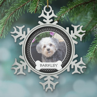 Personalisiertes Foto für Haustiere mit Dog-Knoche Schneeflocken Zinn-Ornament