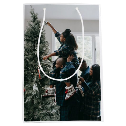 Personalisiertes Foto für moderne Weihnachtsfamili Mittlere Geschenktüte (Vorderseite)