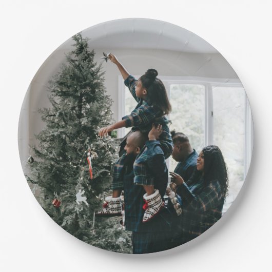 Personalisiertes Foto für moderne Weihnachtsfamili Pappteller (Vorderseite)