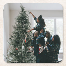 Personalisiertes Foto für moderne Weihnachtsfamili Rechteckiger Pappuntersetzer