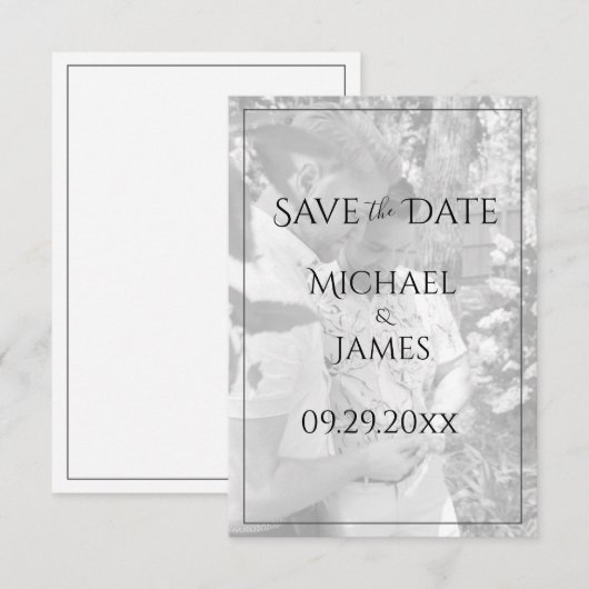 Personalisiertes Foto Gay Couple Save the Date (Vorne/Hinten)