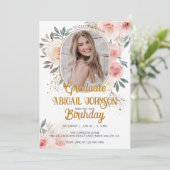 Personalisiertes Foto Geburtstag Abschluss Rosa Ro Einladung (Stehend Vorderseite)