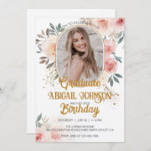 Personalisiertes Foto Geburtstag Abschluss Rosa Ro Einladung (Vorne/Hinten)