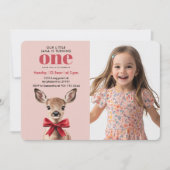 Personalisiertes Foto Geburtstag | Rosa und Rotwil Einladung (Vorderseite)