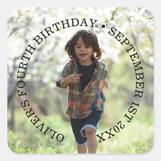 Personalisiertes Foto Geburtstagsklassiker quadrat Quadratischer Aufkleber (Vorderseite)