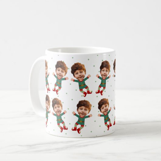 Personalisiertes Foto Gesicht Weihnachten Elf Kind Kaffeetasse (Vorderseite Links)