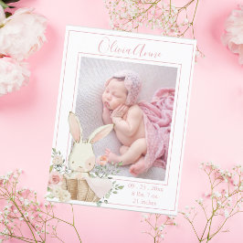 Personalisiertes Foto Girl Bunny Birth Ankündigung Postkarte