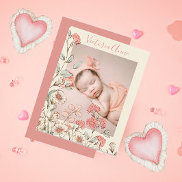Personalisiertes Foto Girl Floral Geburtsankündigu Postkarte