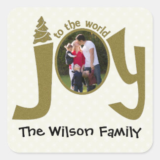 Personalisiertes Foto Glitzer Freude an der Welt Quadratischer Aufkleber