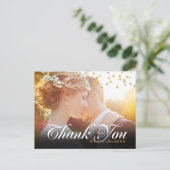 Personalisiertes Foto Gold Confetti Script Vielen Postkarte (Stehend Vorderseite)