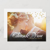 Personalisiertes Foto Gold Confetti Script Vielen Postkarte (Vorne/Hinten)