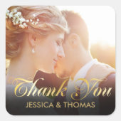 Personalisiertes Foto Gold Script Hochzeit Vielen Quadratischer Aufkleber (Vorderseite)