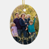 Personalisiertes Foto Gold Text Oval Keramik Ornament (Hinten)