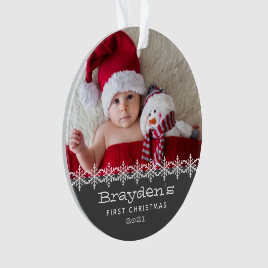 Personalisiertes Foto Grau Babys Erste Weihnachten Ornament (Vorderseite)