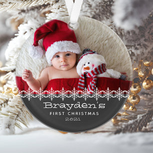 Personalisiertes Foto Grau Babys erstes Weihnachte Ornament