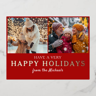 Personalisiertes Foto Happy Holidays Custom Festiv Folien Feiertagspostkarte