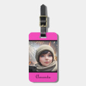 personalisiertes Foto heller Neonrosa Gepäckanhänger (Vorderseite vertikal)