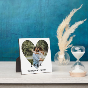 Personalisiertes Foto Herzrahmen Moderne Kalligrap Fotoplatte