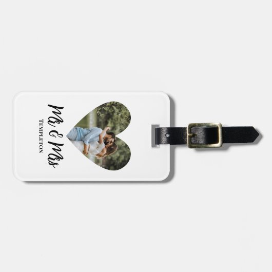Personalisiertes Foto Herzrahmen Moderne Kalligrap Gepäckanhänger (Vorderseite horizontal)