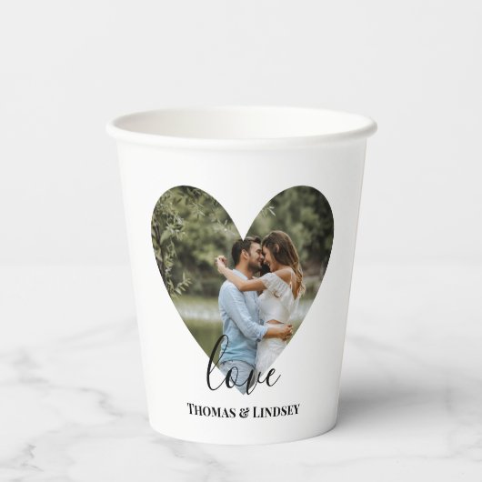 Personalisiertes Foto Herzrahmen Moderne Kalligrap Pappbecher (Rückseite)