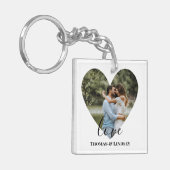 Personalisiertes Foto Herzrahmen Moderne Kalligrap Schlüsselanhänger (Vorderseite links)