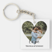 Personalisiertes Foto Herzrahmen Moderne Kalligrap Schlüsselanhänger (Vorderseite)