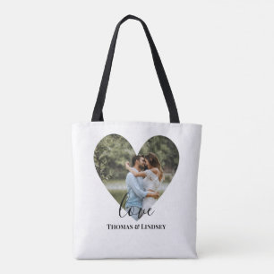 Personalisiertes Foto Herzrahmen Moderne Kalligrap Tasche