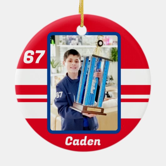 Personalisiertes Foto Hockey Ornament (Hinten)