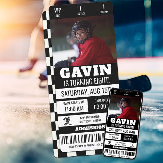 Personalisiertes Foto Hockey Ticket Geburtstagspar Einladung