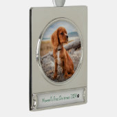 Personalisiertes Foto Hunde Erste Weihnachten 2024 Banner-Ornament Silber (Rechts)