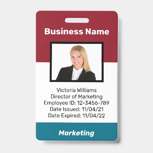 Personalisiertes Foto-ID-Abzeichen für Mitarbeiter Ausweis (Vorderseite)