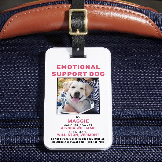 Personalisiertes Foto-ID Emotionaler Support Dog A Gepäckanhänger