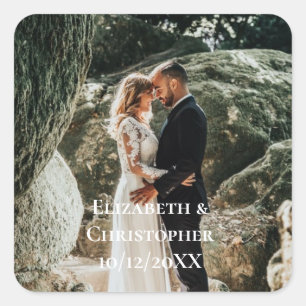Personalisiertes Foto Ihre eigene Foto Hochzeit hi Quadratischer Aufkleber