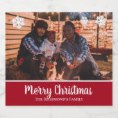 Personalisiertes Foto im Roten Rahmen Schneeflocke Bierflaschenetikett (Einzelnes Label)