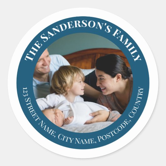 Personalisiertes Foto im Türkiszirkel mit Texten Runder Aufkleber (Vorderseite)
