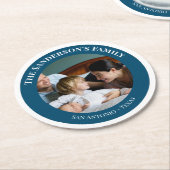 Personalisiertes Foto im Türkiszirkel mit Texten Runder Pappuntersetzer (Angewinkelt)